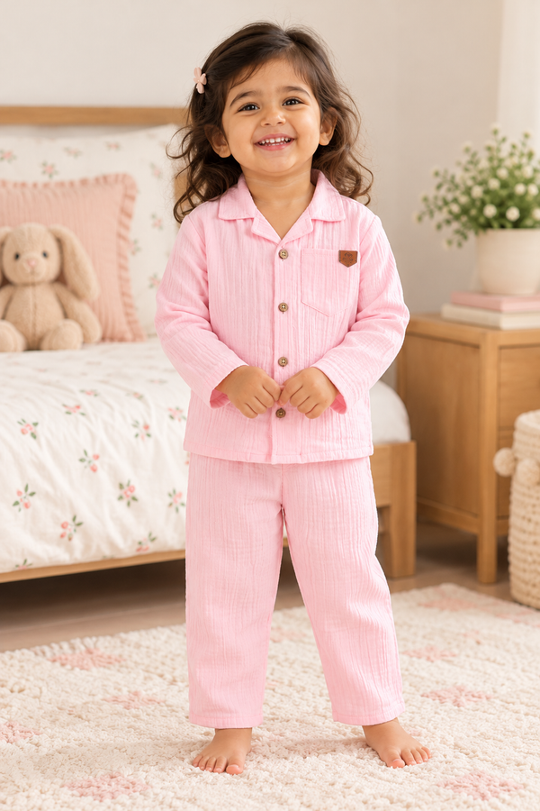 100% Cotton Muslin Night Suit Set - Blush Dream