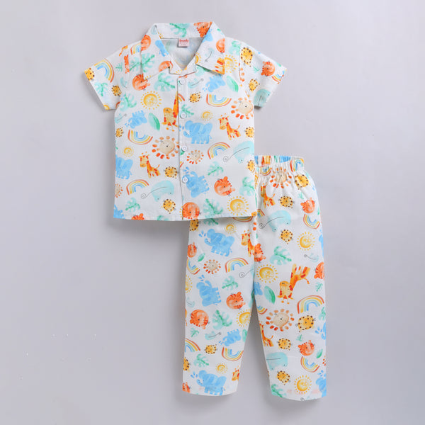 Animal Print Night Suit Set – Front Open Shirt & Pajama