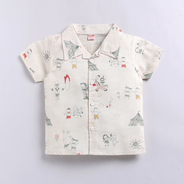 Linen Night Suit Set – Front Open Shirt & Pajama | Carnival Print