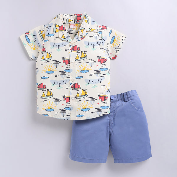 Nautical Print Cotton Shirt and Shorts Set