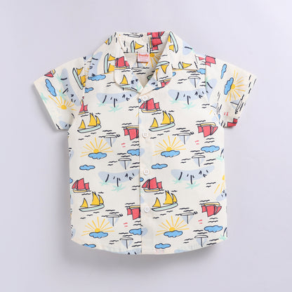 Nautical Print Cotton Shirt and Shorts Set