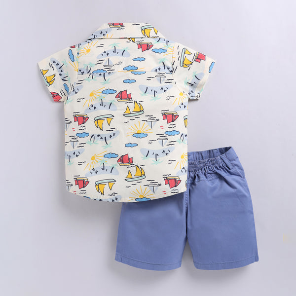 Nautical Print Cotton Shirt and Shorts Set