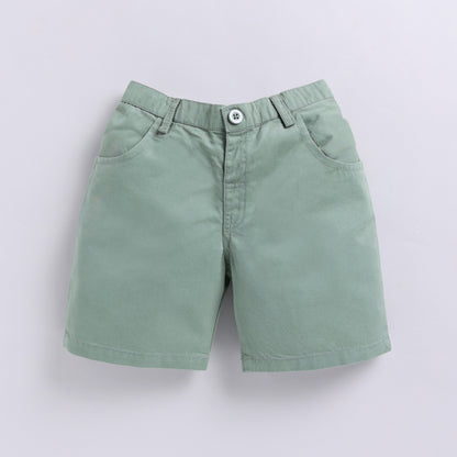 Checkered Car Print Shirt with Solid Shorts - Green