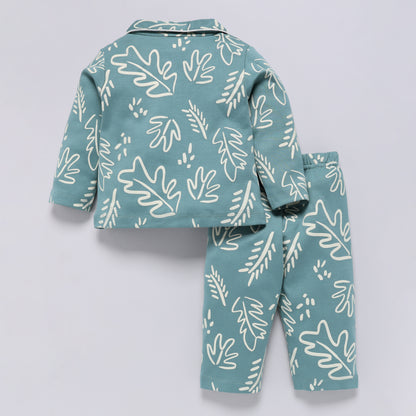 Leaf Print Front-Open Collar Nightsuit