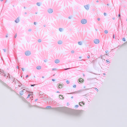 Cute Floral Print Pink Onesie with Lace and Bow