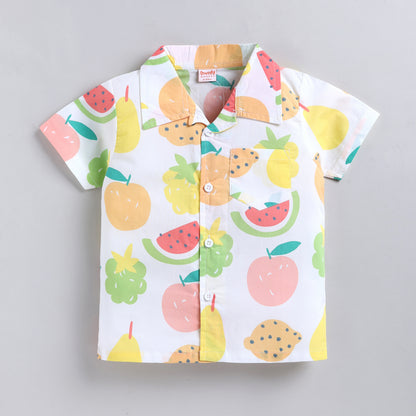 Fruits Theme Shirt with Shorts - White Lime