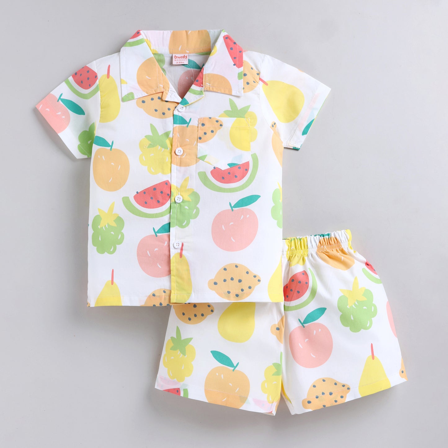 Fruits Theme Shirt with Shorts - White Lime