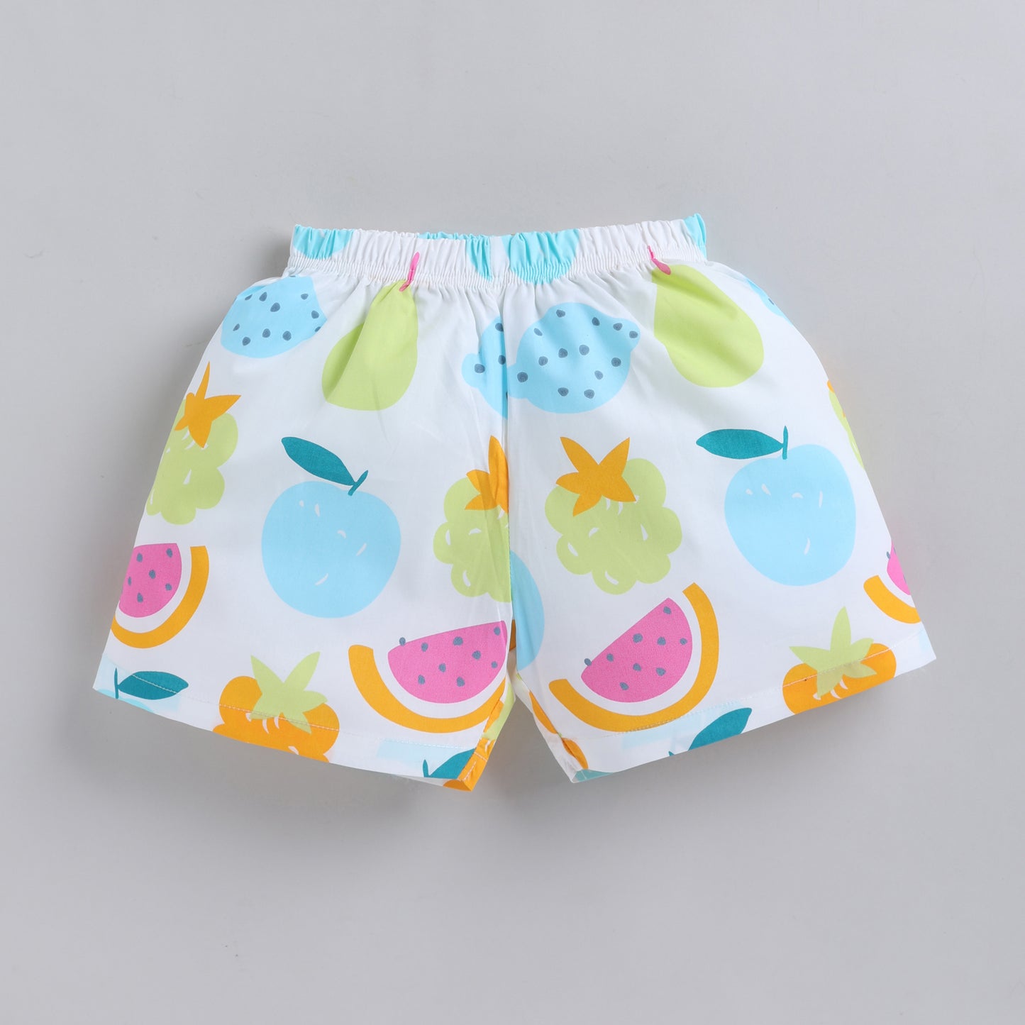 Fruits Theme Shirt with Shorts - White Blue