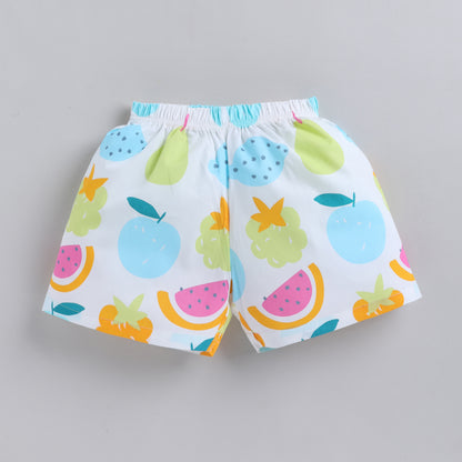 Fruits Theme Shirt with Shorts - White Blue