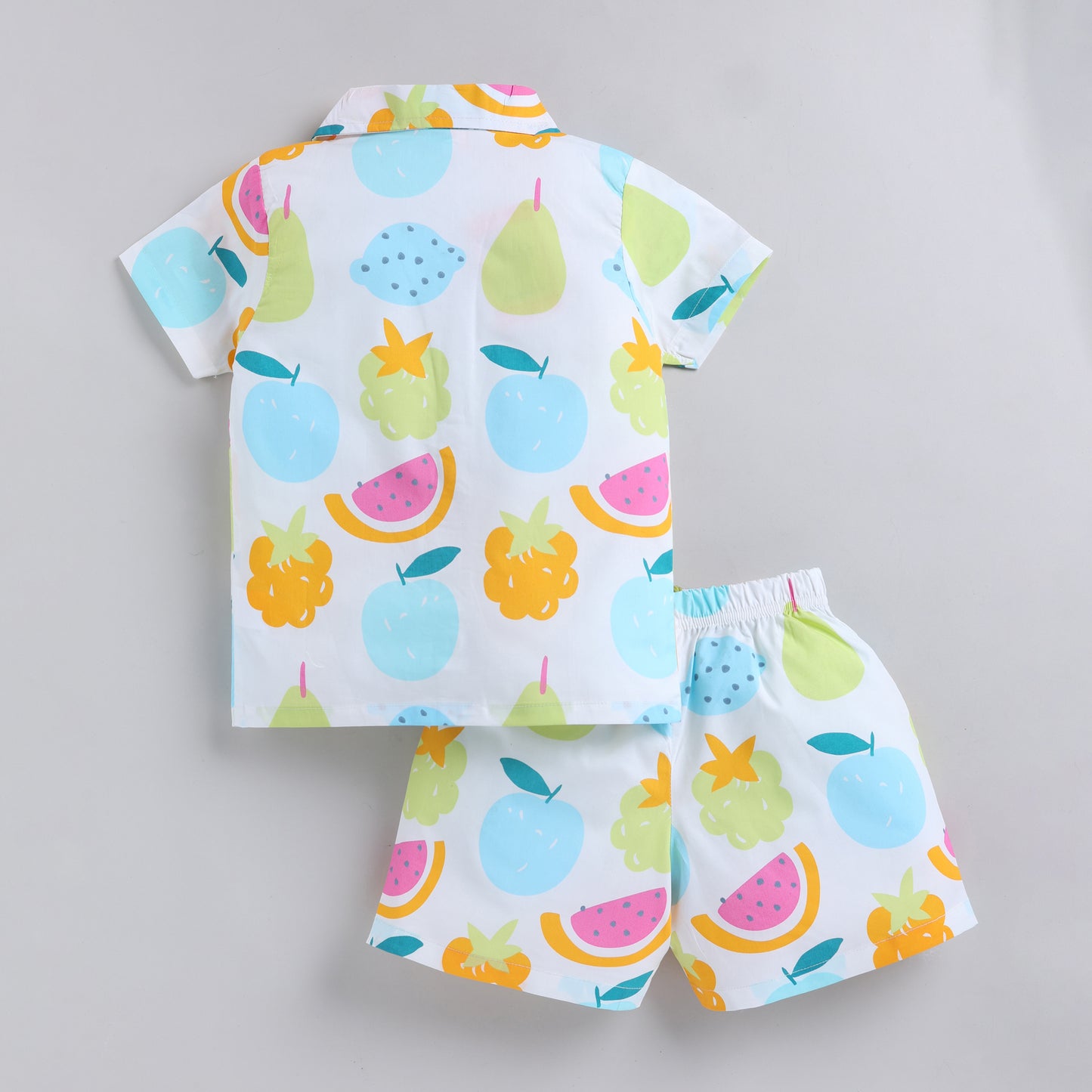 Fruits Theme Shirt with Shorts - White Blue