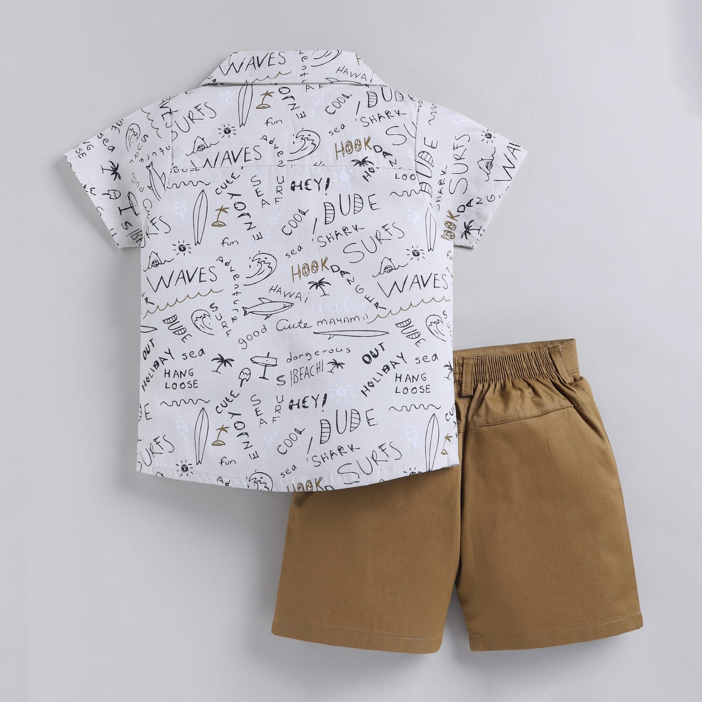 Ocean Theme Text Shirt with Shorts - Beige