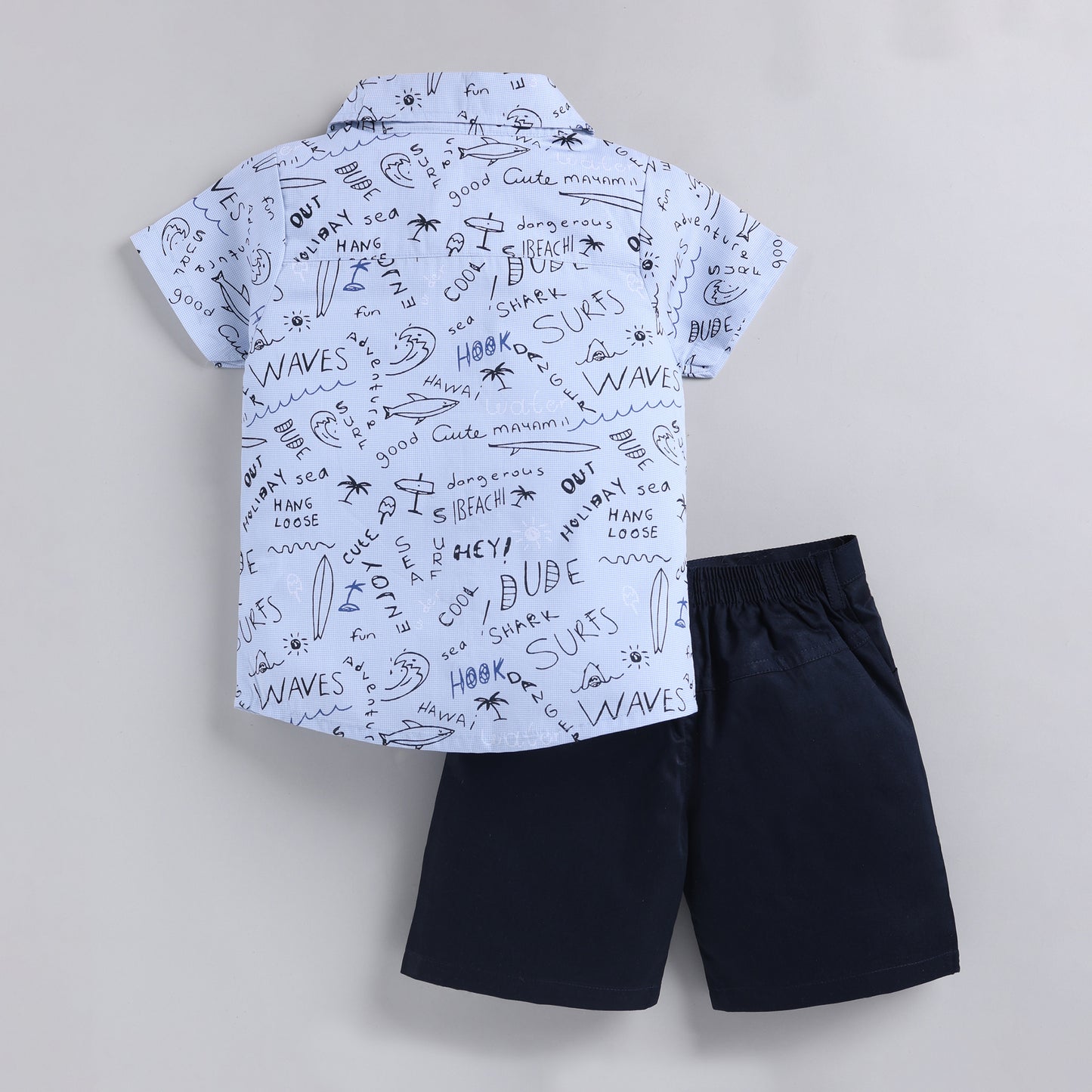 Ocean Theme Text Shirt with Shorts - Blue