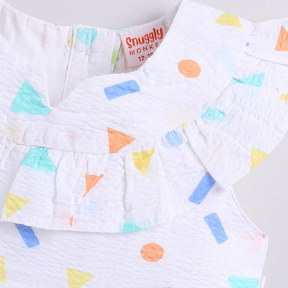 Abstract Geometric Print Seersucker Frock with Matching Hairband