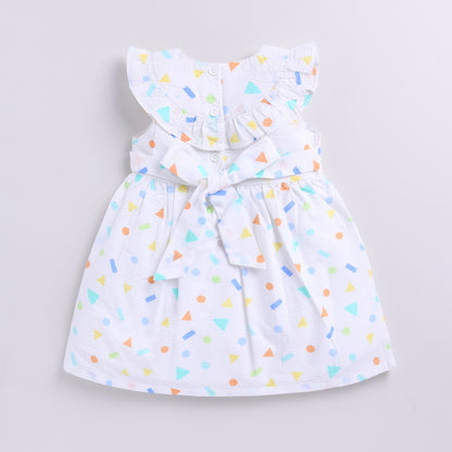 Abstract Geometric Print Seersucker Frock with Matching Hairband