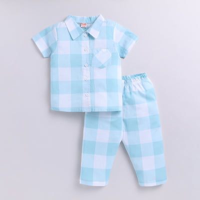 Checks Design Nightsuit Set - Blue