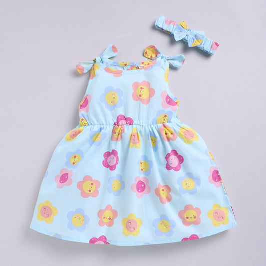 Floral Print Summer Frock with Hairband