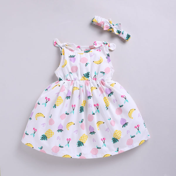 Fruit Print Summer Frock with Hairband