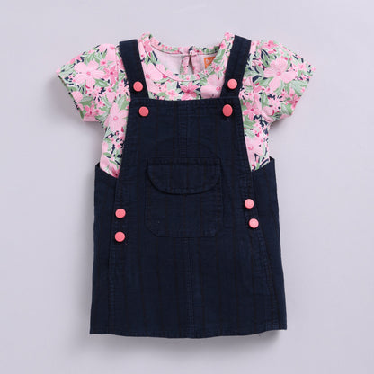 Denim Frock with a Floral Print Inner