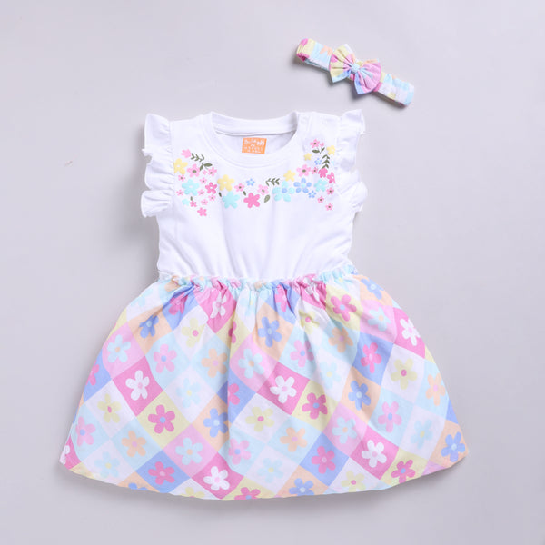 Floral Print Summer Frock with Hairband