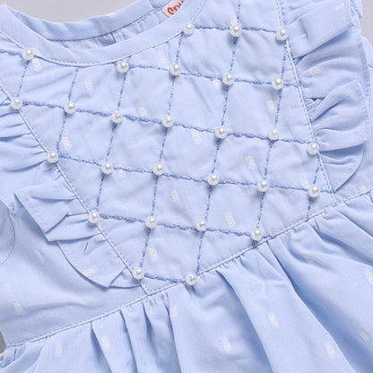 Blue Frock with Pearl Detailing & Sling Bag