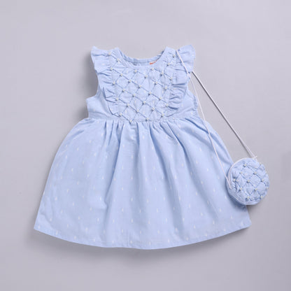 Blue Frock with Pearl Detailing & Sling Bag