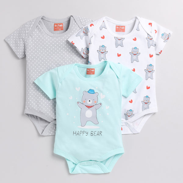 Happy Bear & Heart Print Pack of 3 Onesies