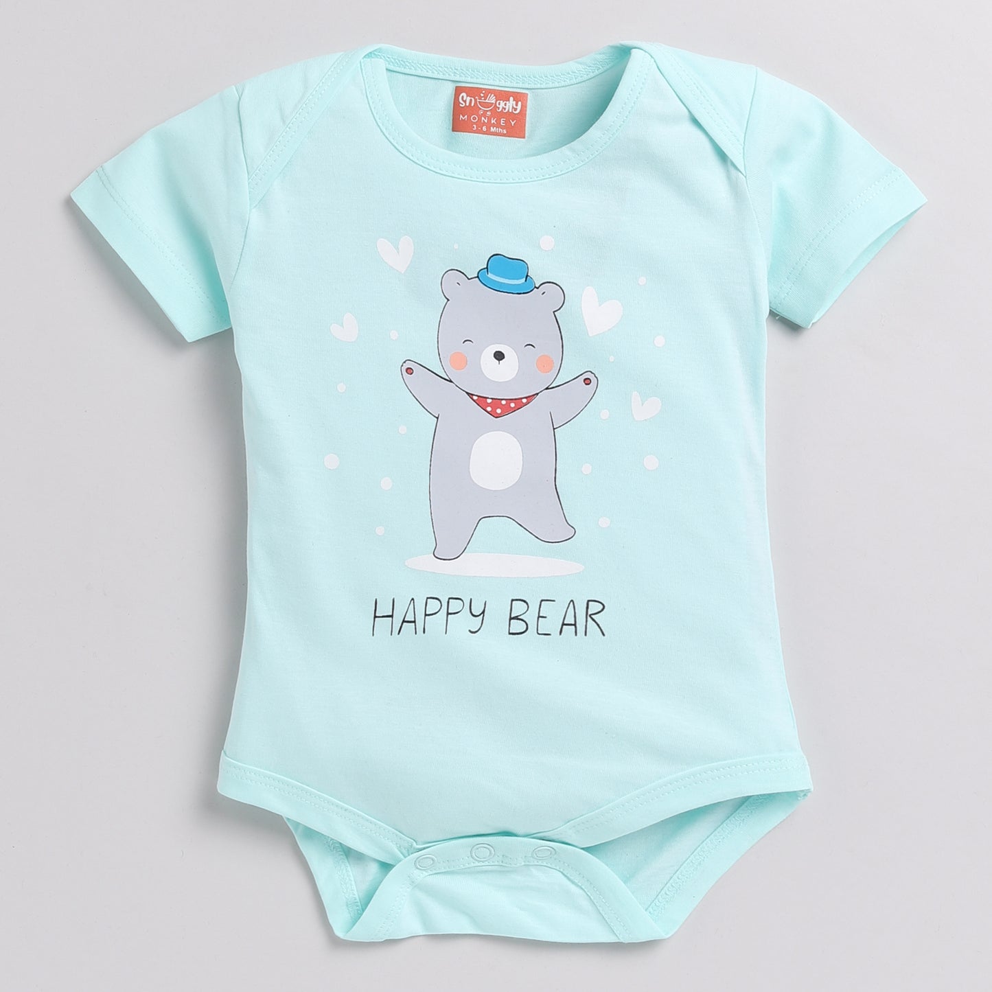 Happy Bear & Heart Print Pack of 3 Onesies