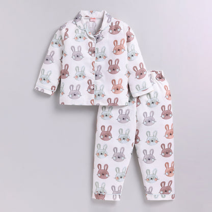 Bunny Print Full Nightsuit Set - Mint