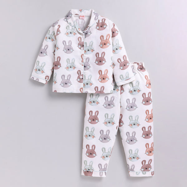 Bunny Print Full Nightsuit Set - Mint