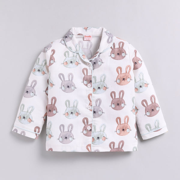 Bunny Print Full Nightsuit Set - Mint