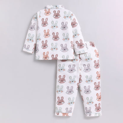 Bunny Print Full Nightsuit Set - Mint