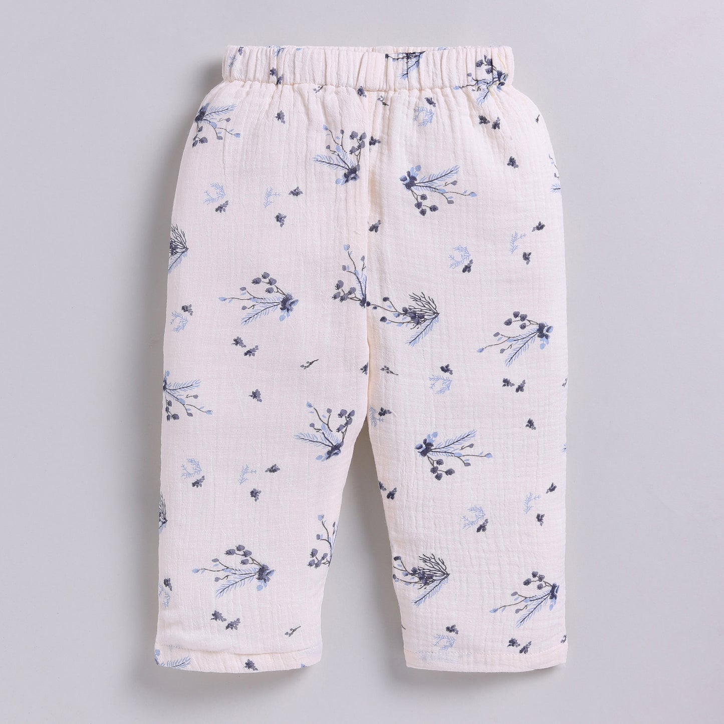 Muslin Cotton Full Floral Girls Nightsuit Set - Blue