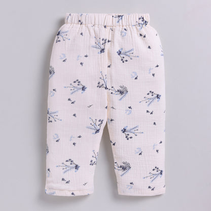 Muslin Cotton Full Floral Girls Nightsuit Set - Blue