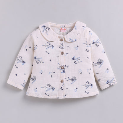 Muslin Cotton Full Floral Girls Nightsuit Set - Blue