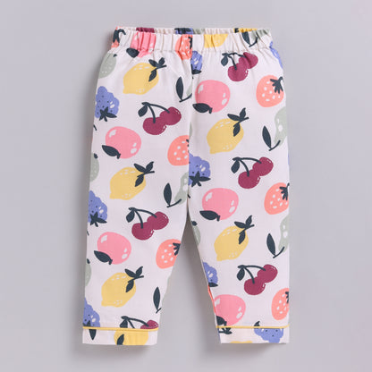 Fruit Print Full Sleeves Nightsuit - Yellow