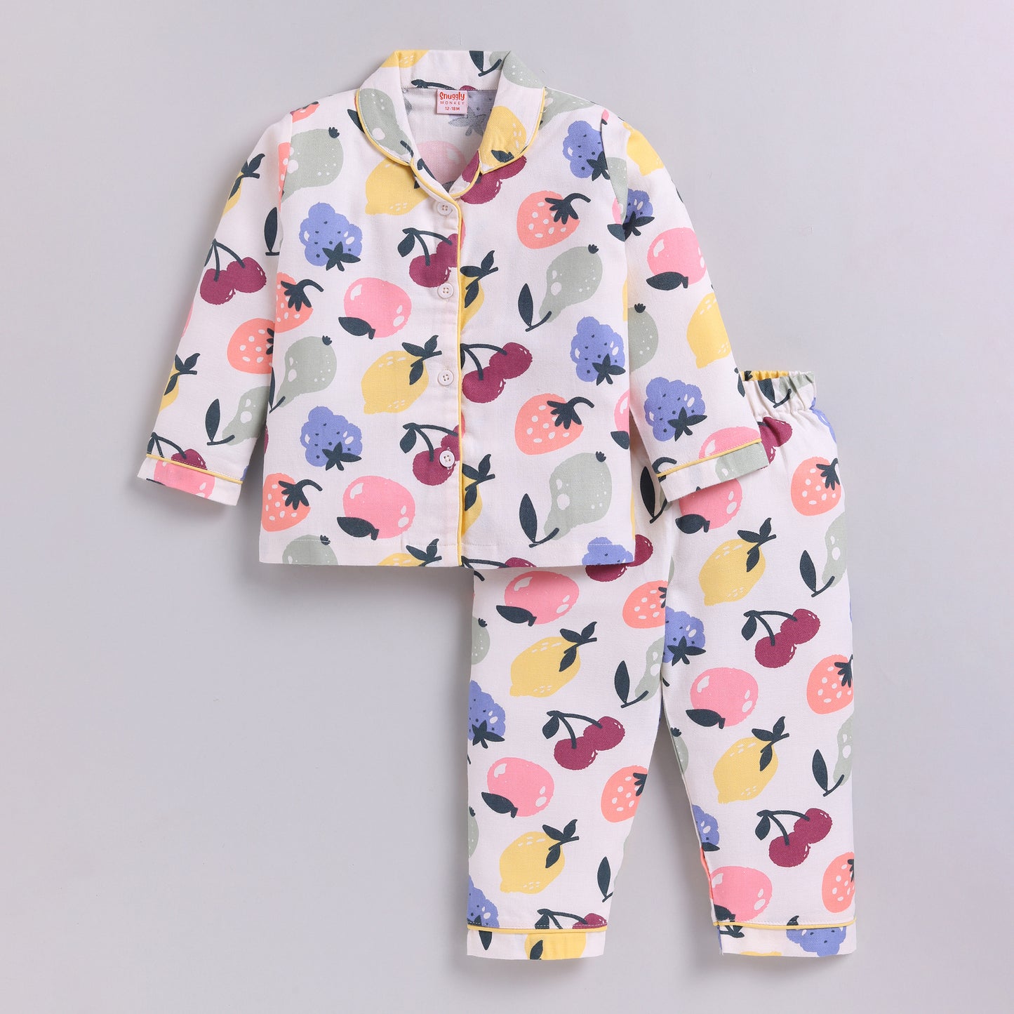 Fruit Print Full Sleeves Nightsuit - Yellow