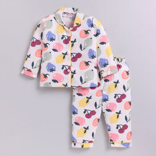 Fruit Print Full Sleeves Nightsuit - Yellow