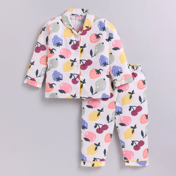 Fruit Print Full Sleeves Nightsuit - Yellow