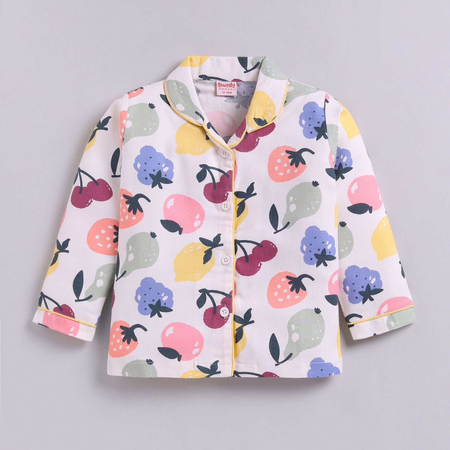 Fruit Print Full Sleeves Nightsuit - Yellow