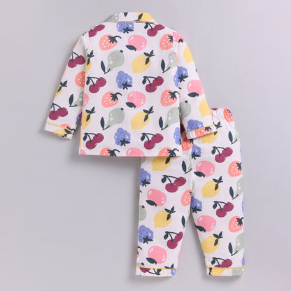 Fruit Print Full Sleeves Nightsuit - Yellow