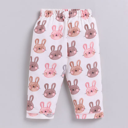 Bunny Print Full Nightsuit Set - Pink