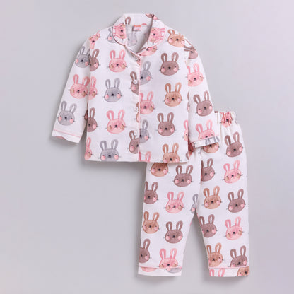 Bunny Print Full Nightsuit Set - Pink