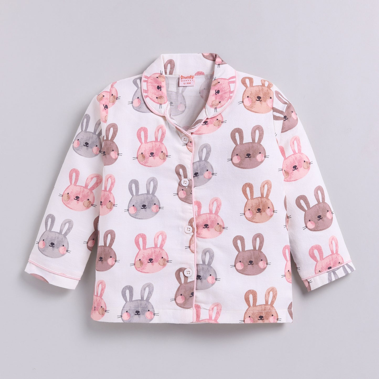 Bunny Print Full Nightsuit Set - Pink