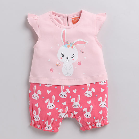 Bunny Print Pink Romper
