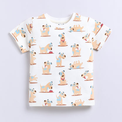 Cute dog print top with shorts set