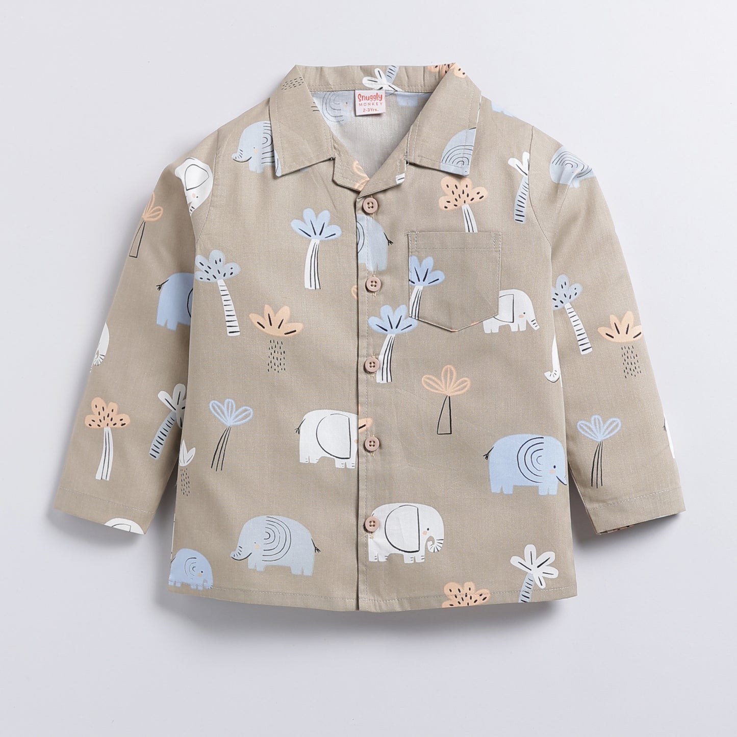 Elephant Safari Print Night Suit - Brown  (9-12M to 5-6Y)