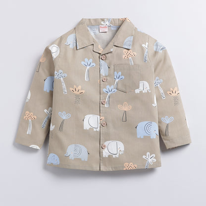 Elephant Safari Print Night Suit - Brown  (9-12M to 5-6Y)