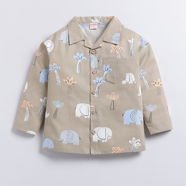 Elephant Safari Print Night Suit - Brown  (9-12M to 5-6Y)