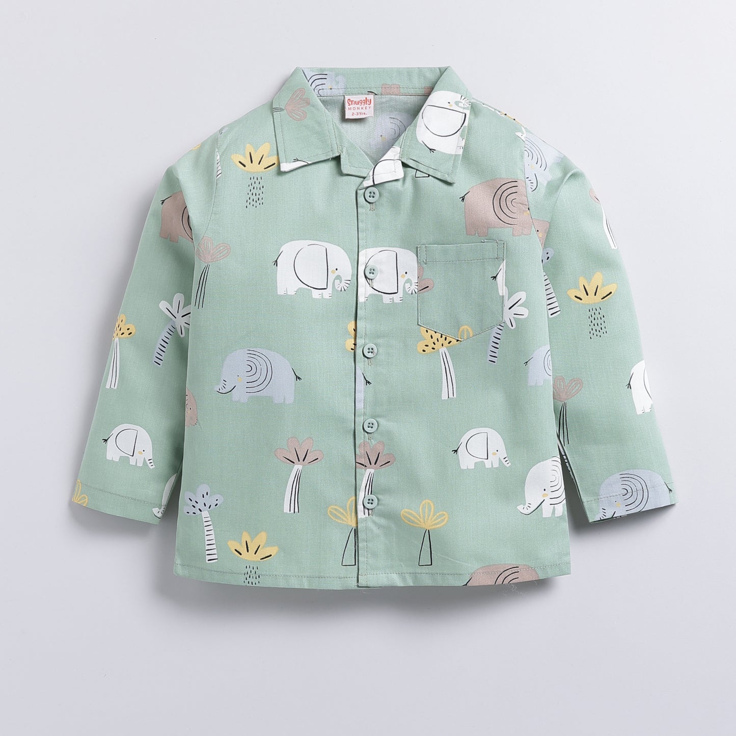 Elephant Safari Print Cotton Nightsuit Set - Green ( 9-12M to 5-6Y)