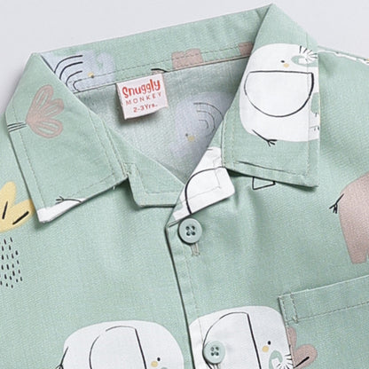 Elephant Safari Print Cotton Nightsuit Set - Green ( 9-12M to 5-6Y)
